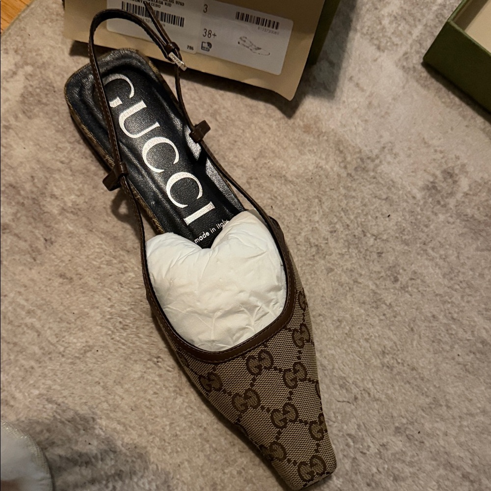 Gucci Women's Tan Monogram Slingback Heels